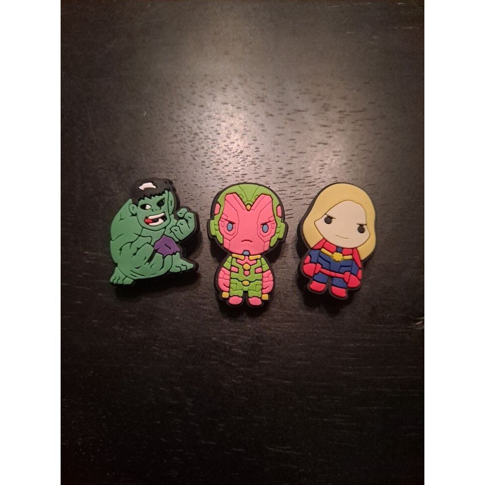 Lot Of 3 Disney Marvel Themed Croc Charm Jibz Capt Marvel, Vision, The Hulkโ